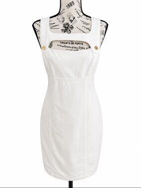 Marciano White Cutout Sheath Dress Gold Button Bodycon Dress Size 4